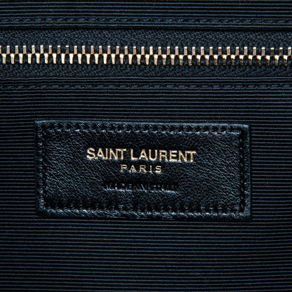 Saint Laurent Grain De Poudre Matelasse Chevron Large Monogram Satchel Navy Blue 7 of 8