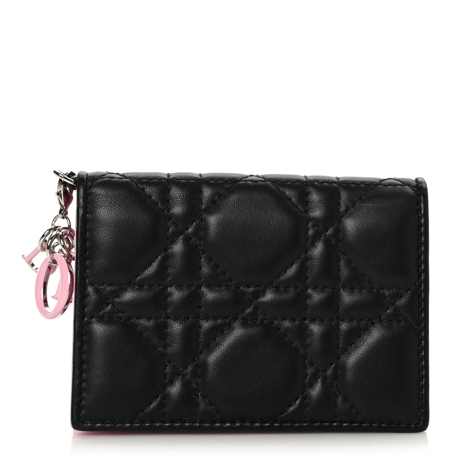 Christian Dior Lambskin Cannage Bi-Color Small Lady Dior Flap Card Holder Black Pink 1 of 9