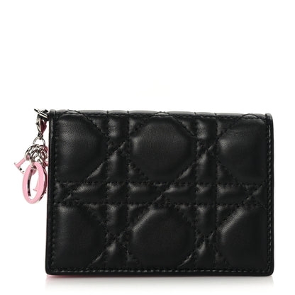 Christian Dior Lambskin Cannage Bi-Color Small Lady Dior Flap Card Holder Black Pink 1 of 9