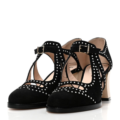 Fendi Suede Faux Lizard Pearl Embellished 36.5 Black 3 of 9