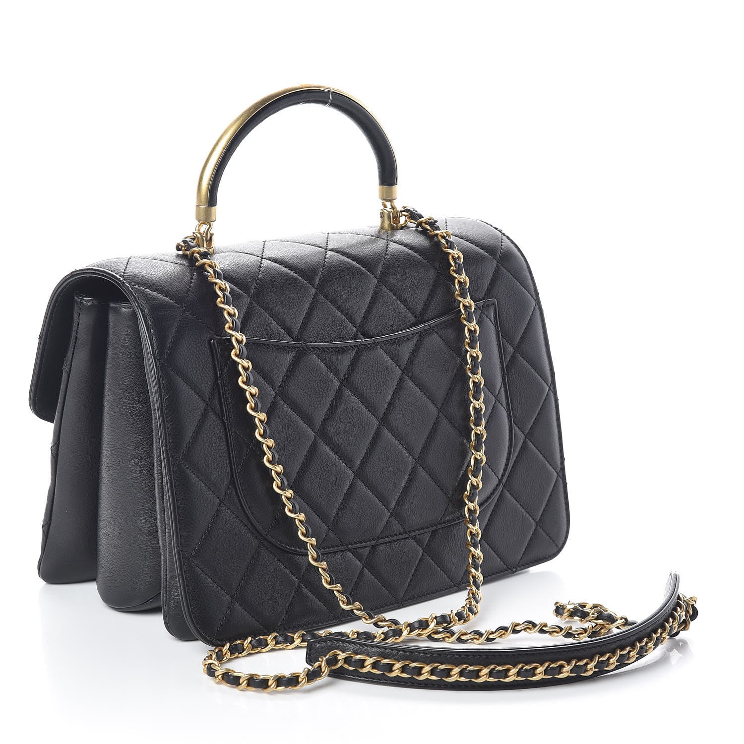 Chanel Calfskin Quilted Gold Top Handle Flap Black 3 of 10