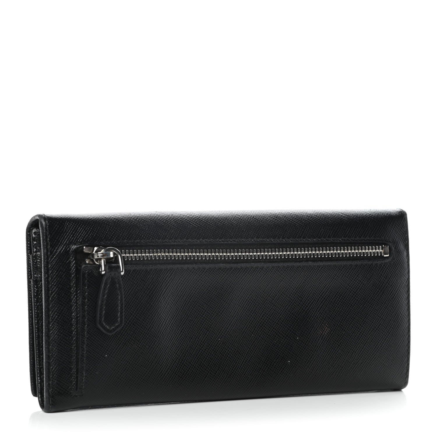 Prada Saffiano Triangle Continental Flap Wallet Black 3 of 13