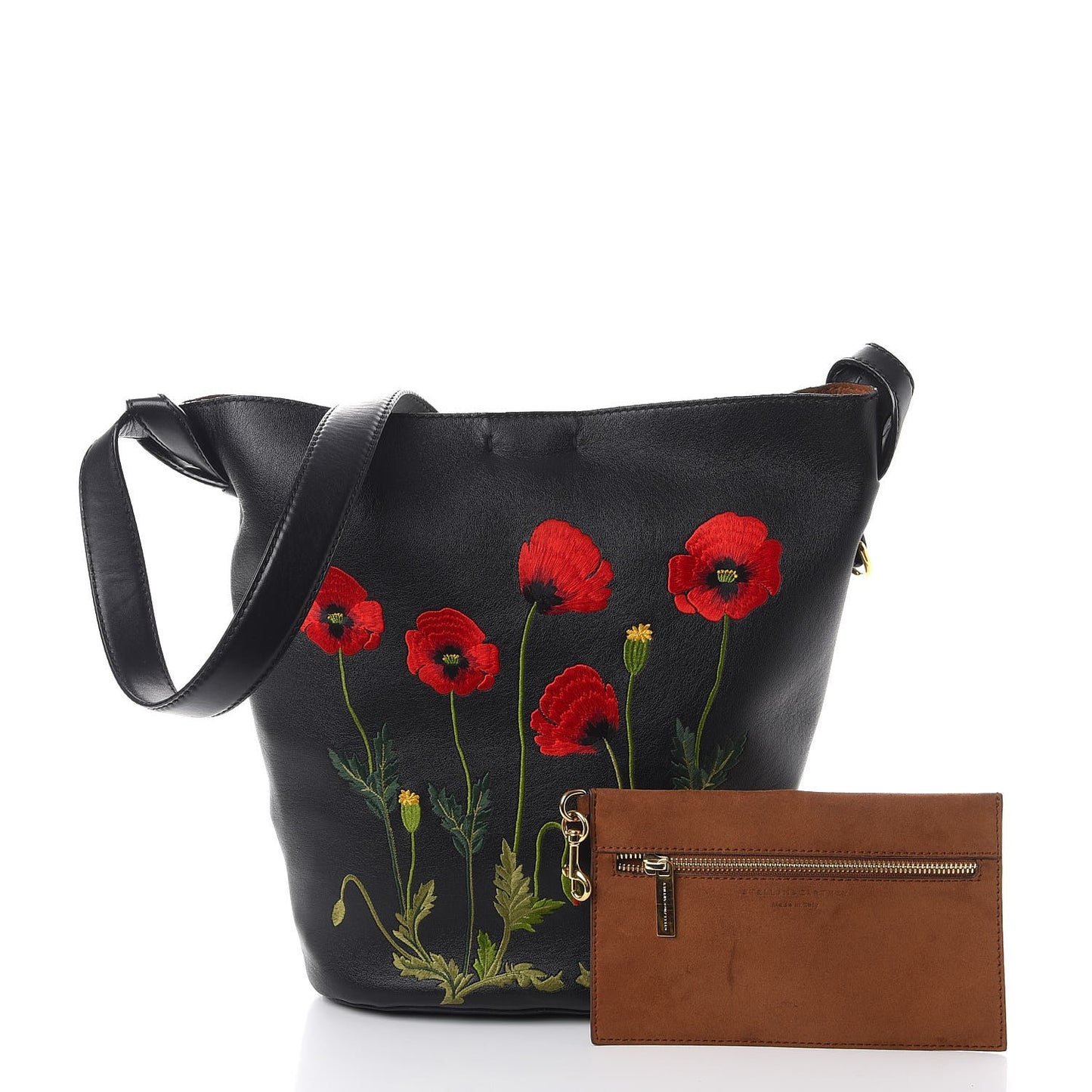 Eco Alter Nappa Embroidered Flower Bucket Bag Black