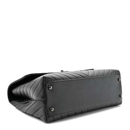 Chanel Caviar Chevron Quilted Medium Coco Handle Flap So Black 3 of 9