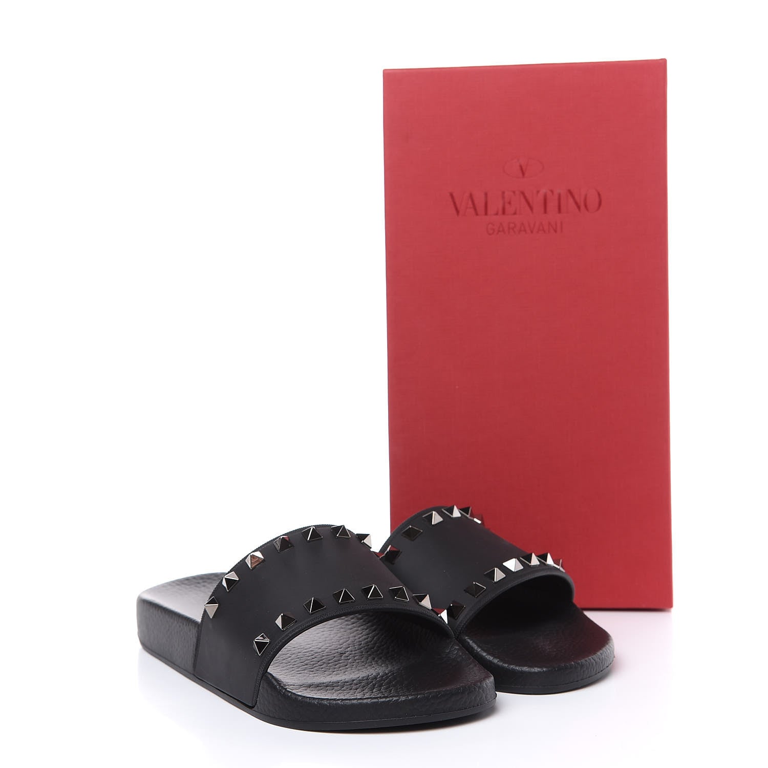 Valentino Garavani Rubber Rockstud Slide Sandals 37 Black 8 of 8