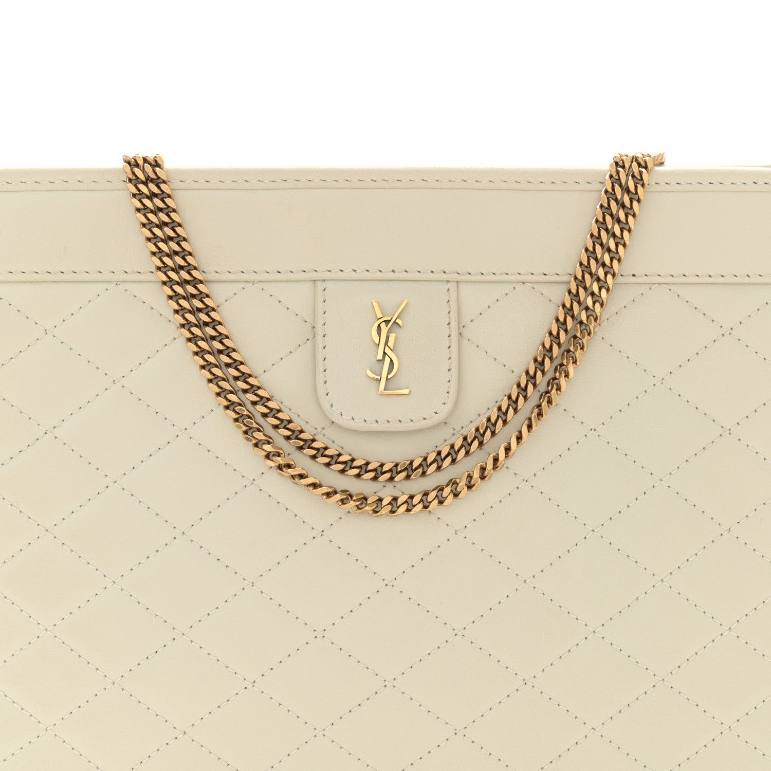 Saint Laurent Lambskin Quilted Monogram Baby Victoire Chain Clutch Blanc Vintage 8 of 12