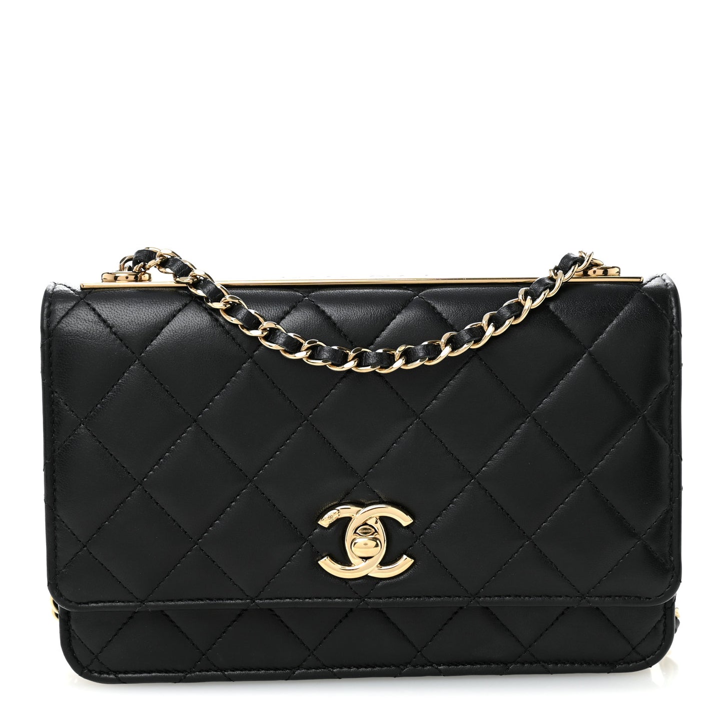 Lambskin Quilted Trendy CC Wallet On Chain WOC Black