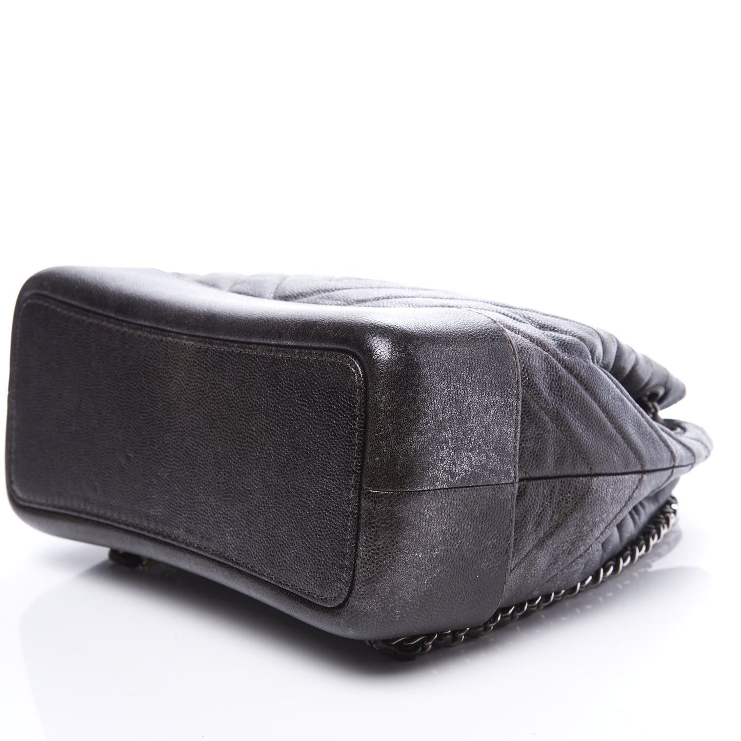 Metallic Grained Goatskin Chevron Quilted Gabrielle Backpack Dark Silver Gold