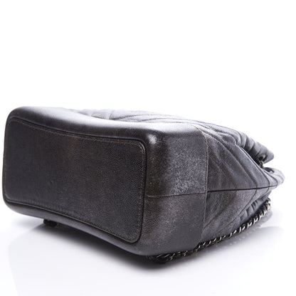 Chanel Metallic Grained Goatskin Chevron Quilted Gabrielle Backpack Dark Silver Gold 6 of 10