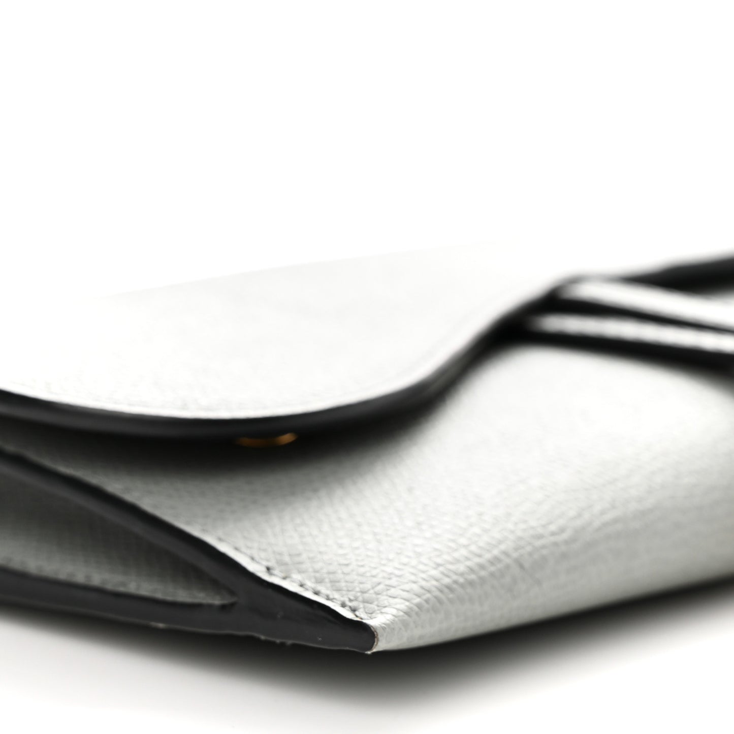 Grained Calfskin Saddle Chain Wallet Pouch Grey Stone