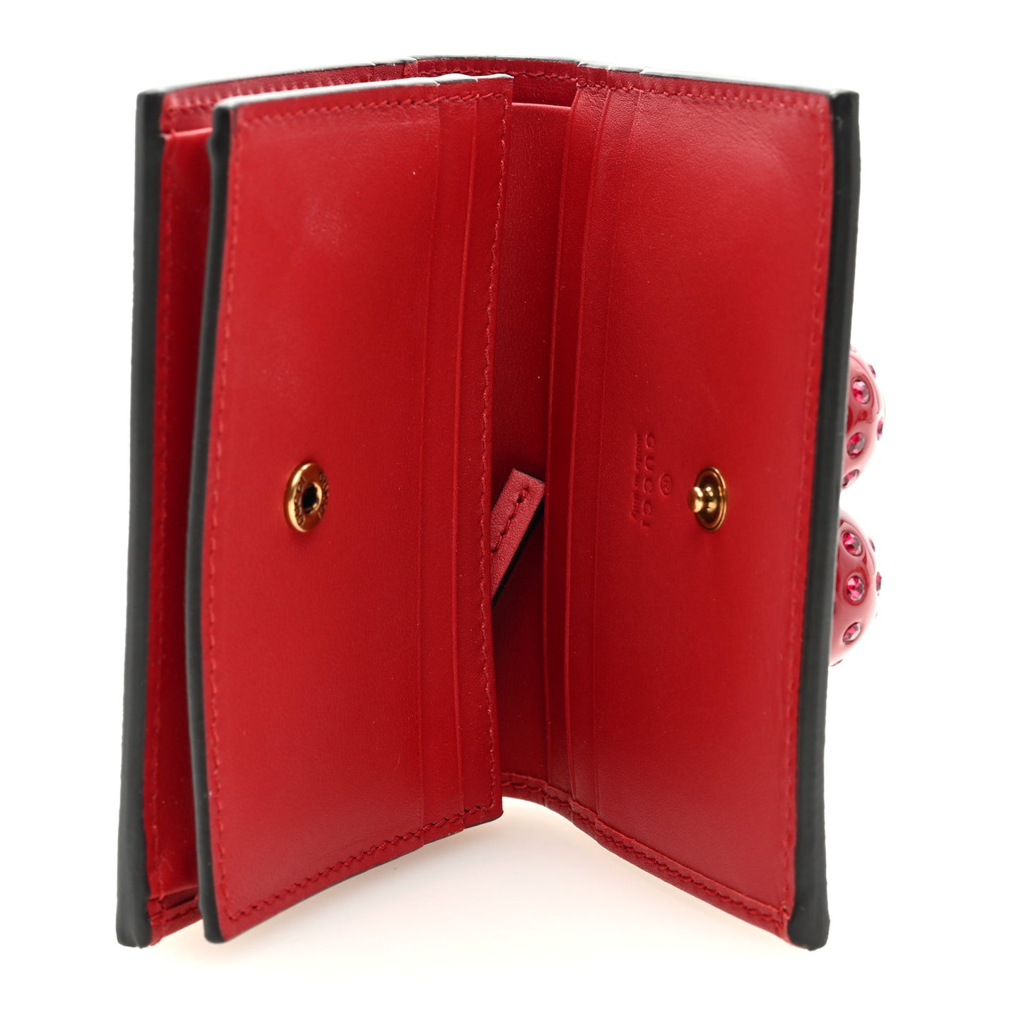 GG Supreme Monogram Cherry Embellished Card Case Wallet Hibiscus Red