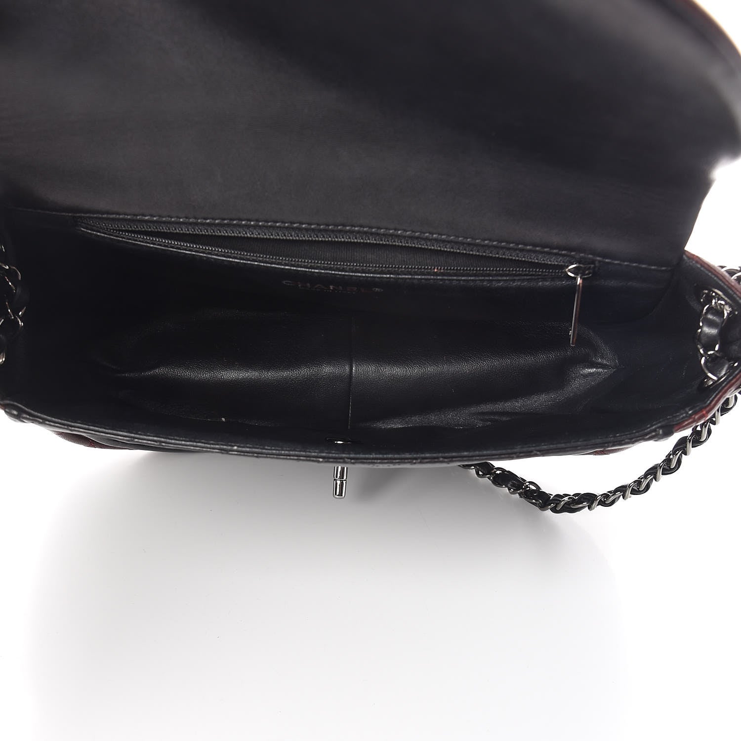 Chanel Lambskin Quilted Large Classic Twist Crescent Flap Black Burgundy 5 of 13