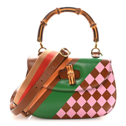 Gucci Calfskin Geometric Print Medium Bamboo 1947 Top Handle Bag Brown 1 of 9