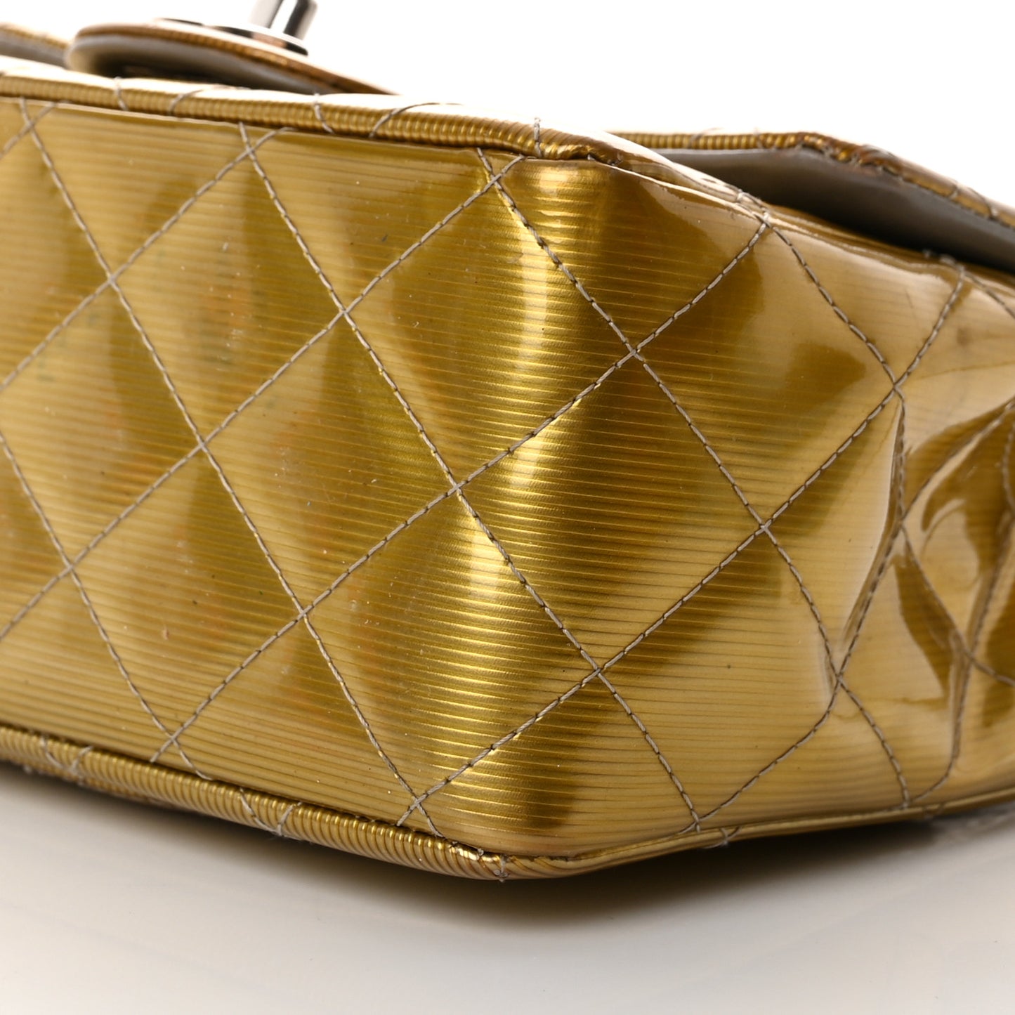 Striated Patent Quilted Mini Square Flap Beige