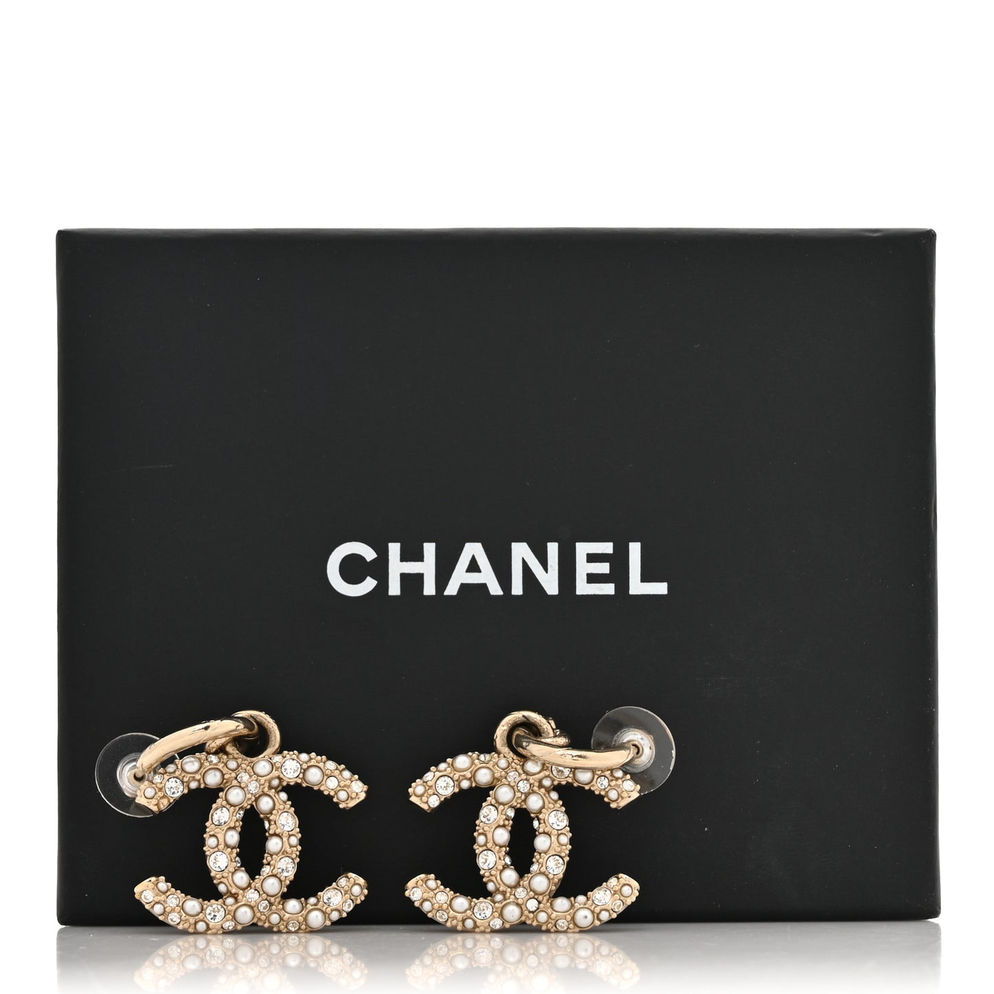 Crystal Pearls CC Drop Earrings Light Gold