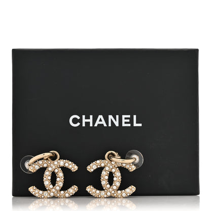 Chanel Crystal Pearls CC Drop Earrings Light Gold 6 of 6