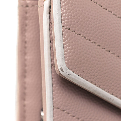 Saint Laurent Grain De Poudre Matelasse Chevron Monogram Envelope Chain Wallet Pink White 15 of 23