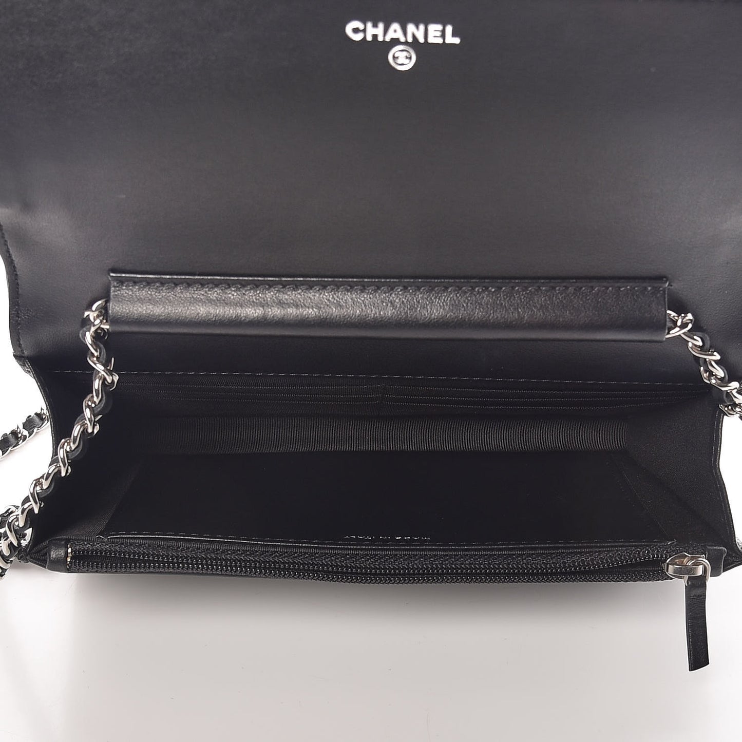 Lambskin Camellia Embossed Wallet On Chain WOC Black
