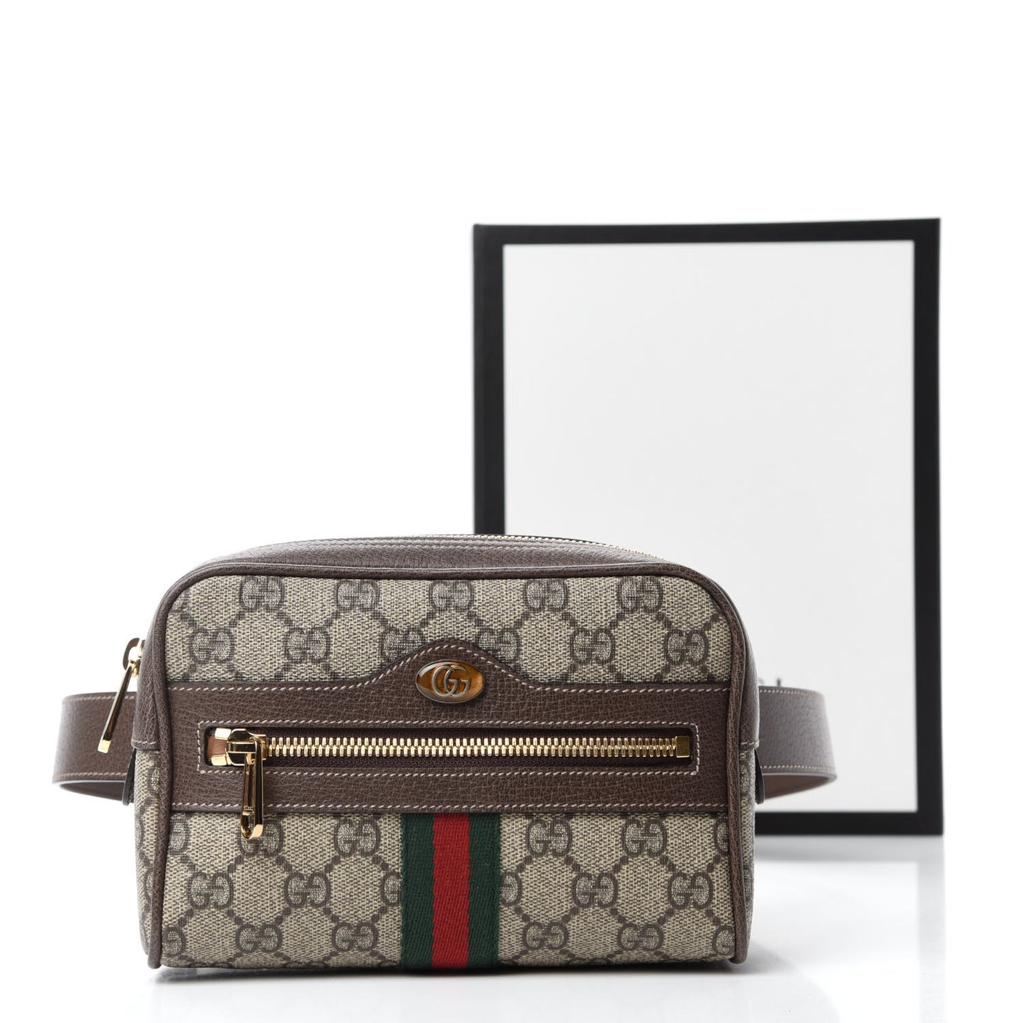 GG Supreme Monogram Web Small Ophidia Belt Bag 75 30 Dark Brown