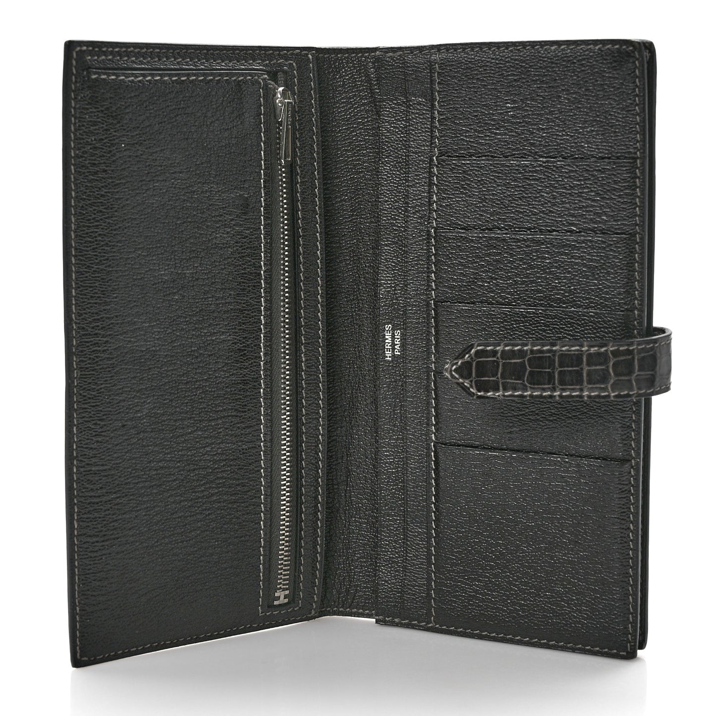 Shiny Alligator Bearn Gusset Wallet Graphite