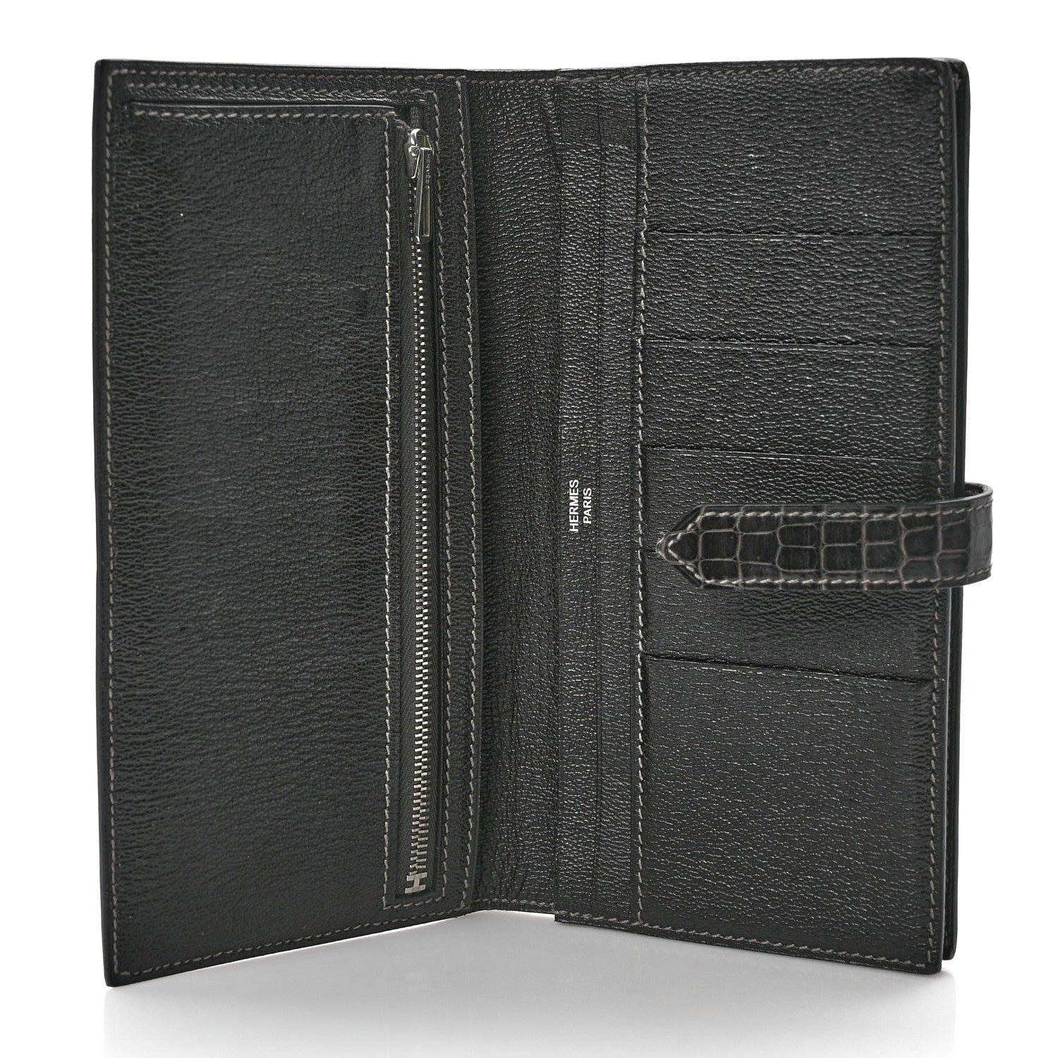 Hermes Shiny Alligator Bearn Gusset Wallet Graphite 5 of 6