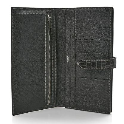 Hermes Shiny Alligator Bearn Gusset Wallet Graphite 5 of 6