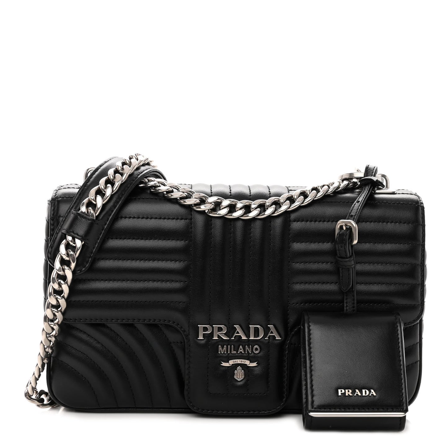 Soft Calfskin Impunture Diagramme Medium Chain Flap Shoulder Bag Black