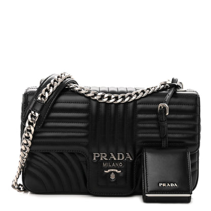Prada Soft Calfskin Impunture Diagramme Medium Chain Flap Shoulder Bag Black 1 of 12