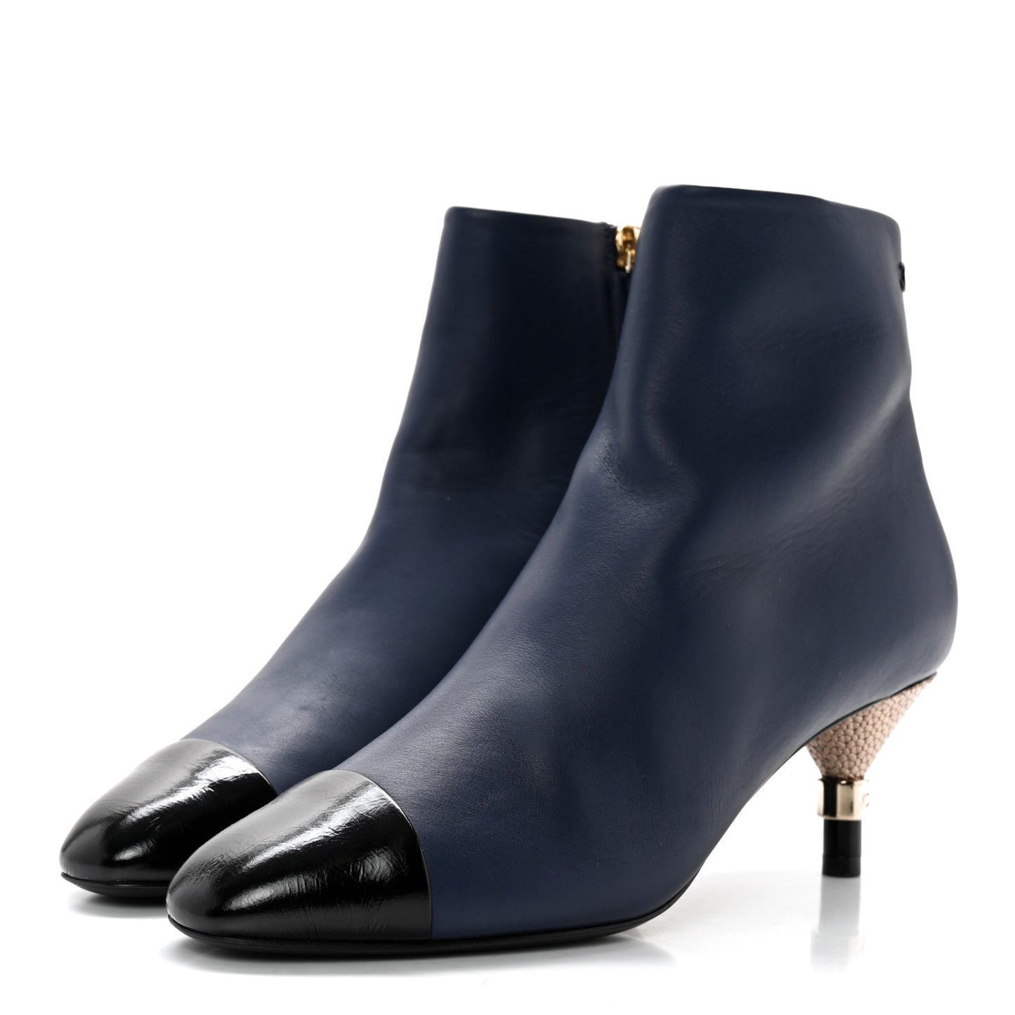 Crumpled Patent Calfskin Cap Toe Short Boots 36.5 Blue Back