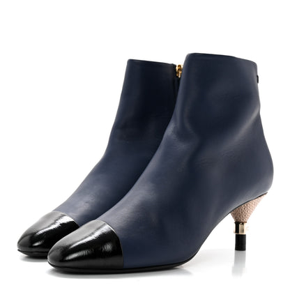 Chanel Crumpled Patent Calfskin Cap Toe Short Boots 36.5 Blue Back 3 of 8