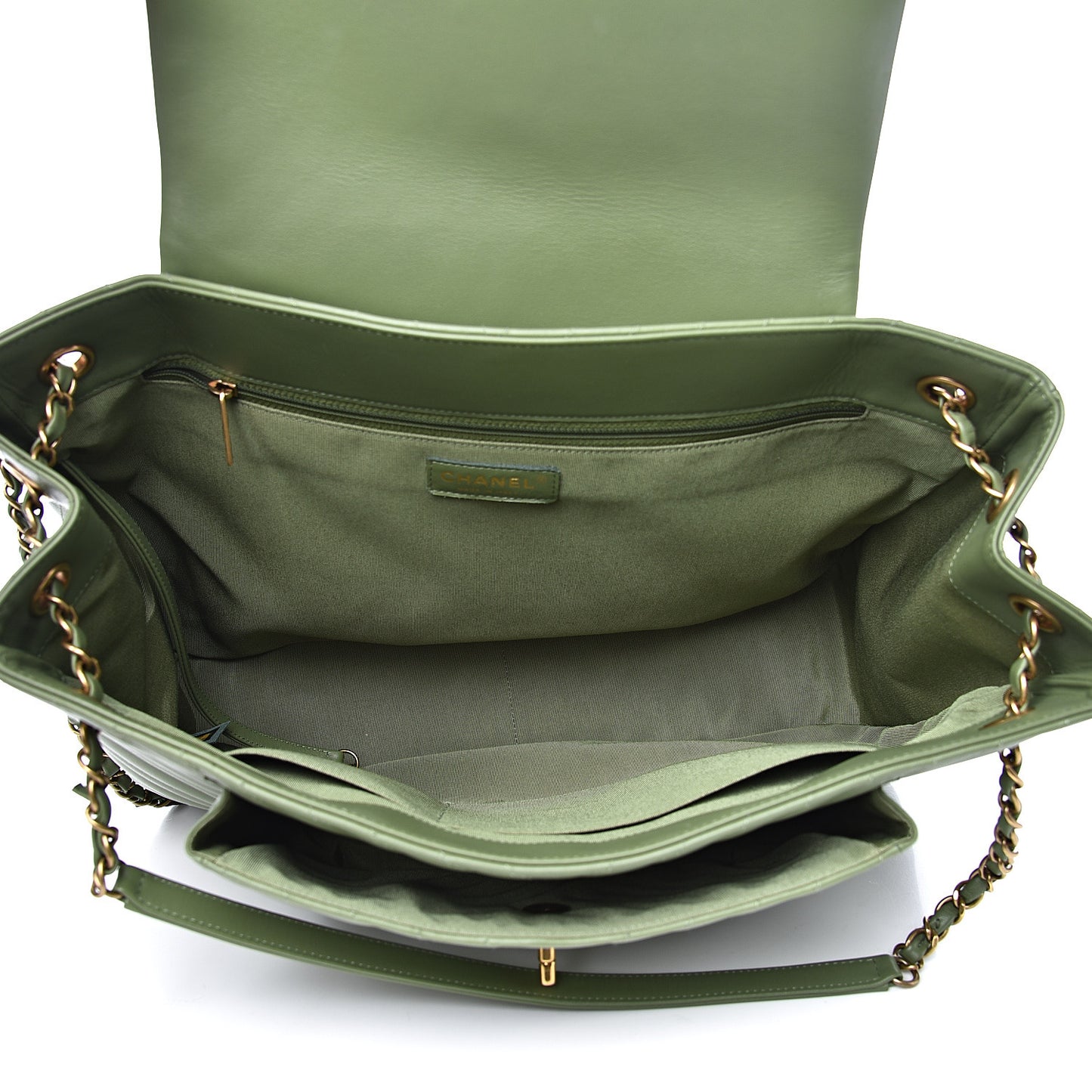 Lambskin Chevron Quilted Large Shopping Tote Green