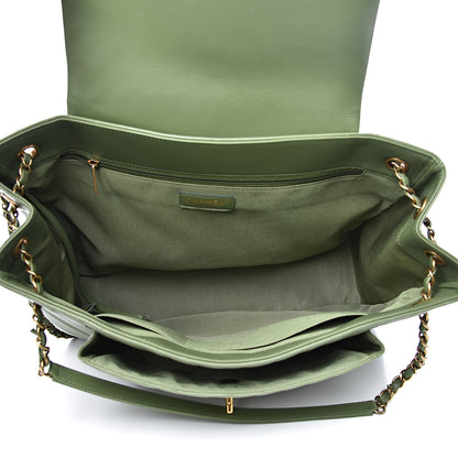 Chanel Lambskin Chevron Quilted Large Shopping Tote Green 4 of 11
