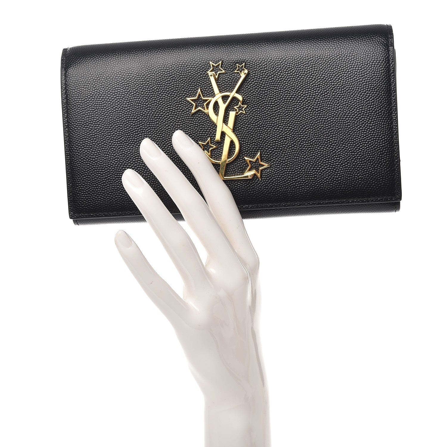 Saint Laurent Grain De Poudre Star Studded Monogram Zip Wallet in Black 2 of 8