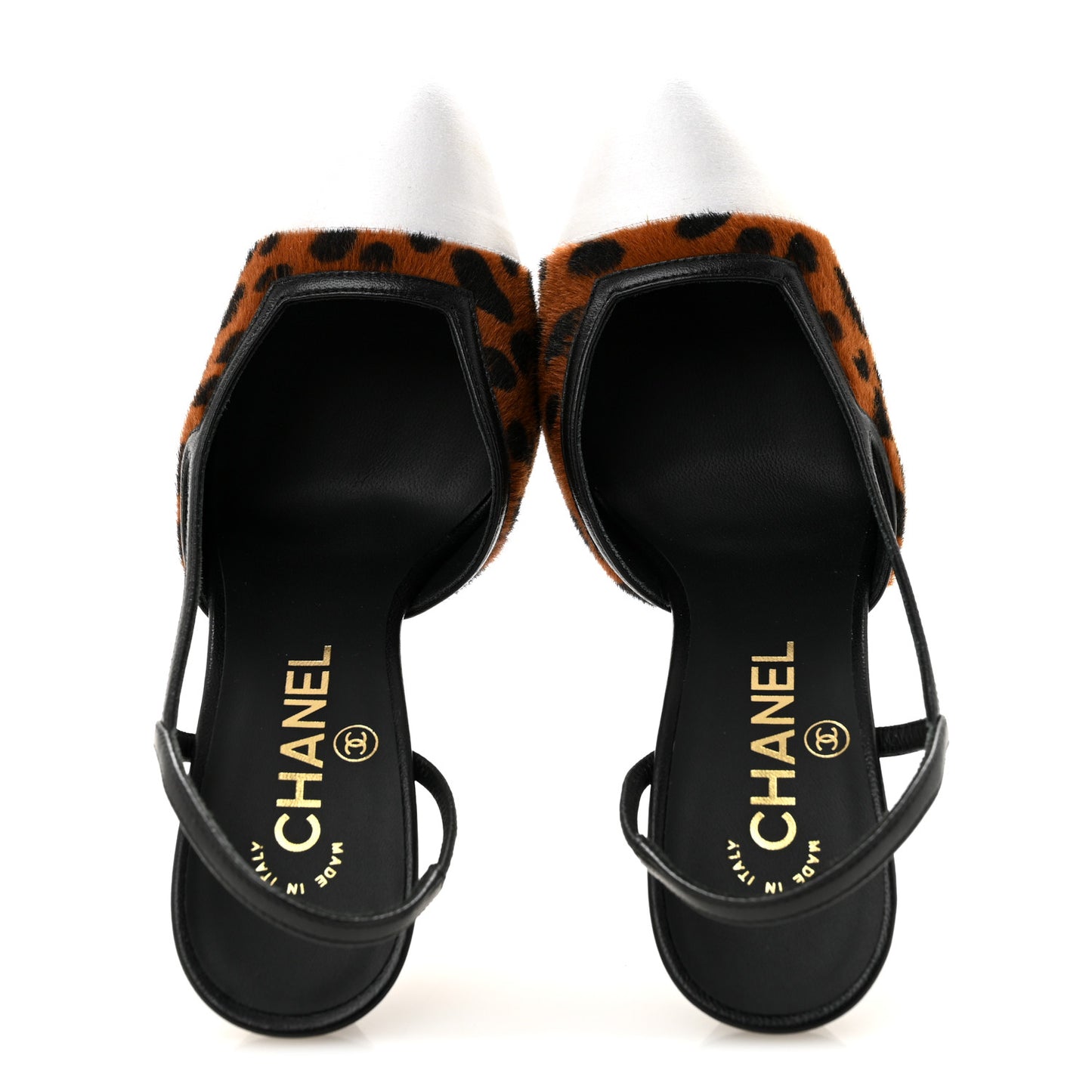 Lambskin Mixed Fibers Cap Toe CC Slingback Flats 36.5 Brown Black White