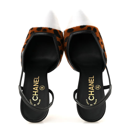Chanel Lambskin Mixed Fibers Cap Toe CC Slingback Flats 36.5 Brown Black White 2 of 10