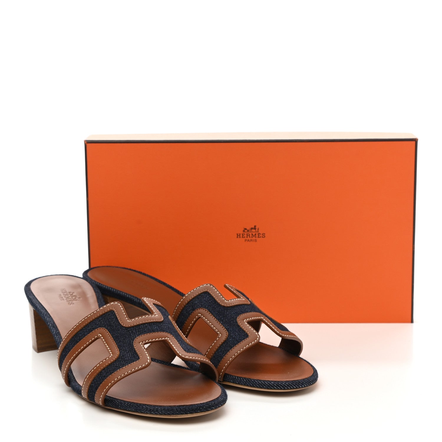 Hermes Calfskin Denim Oasis Sandals 40 Bleu Brut Gold 10 of 10