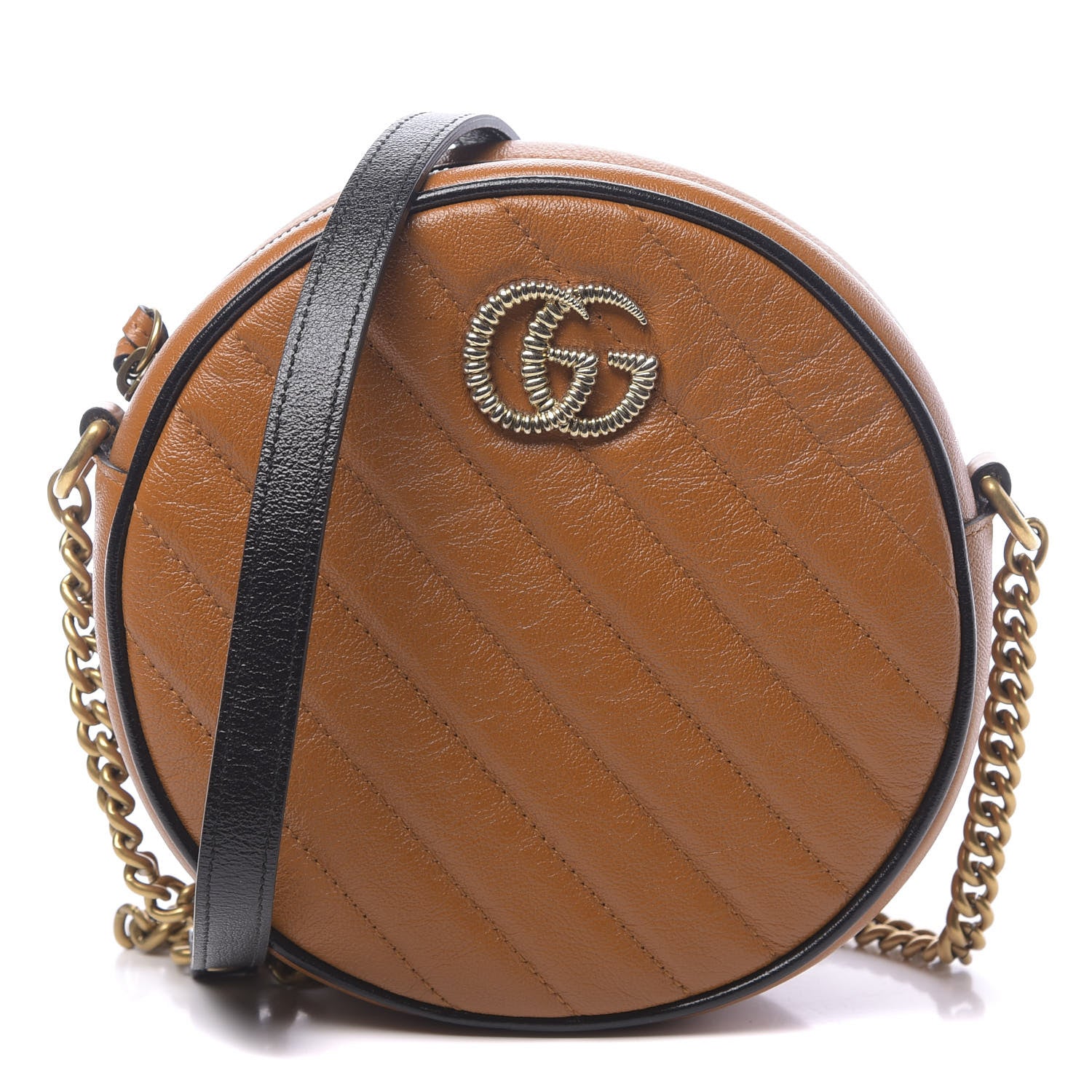 Gucci Azalea Calfskin Matelasse Diagonal Mini Torchon GG Marmont Round Shoulder Bag Cognac Black 1 of 11