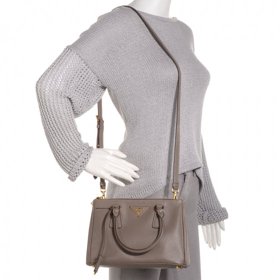 Prada Saffiano Lux Mini Double Zip Tote Argilla 2 of 10