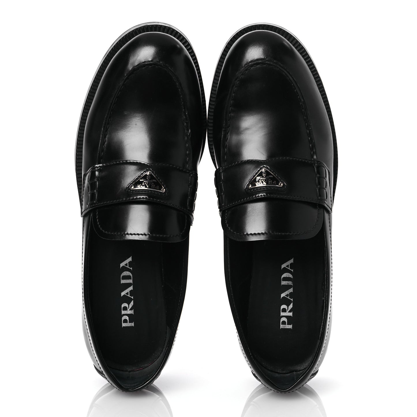 Spazzolato Metal Triangle Logo Loafers 38 Black