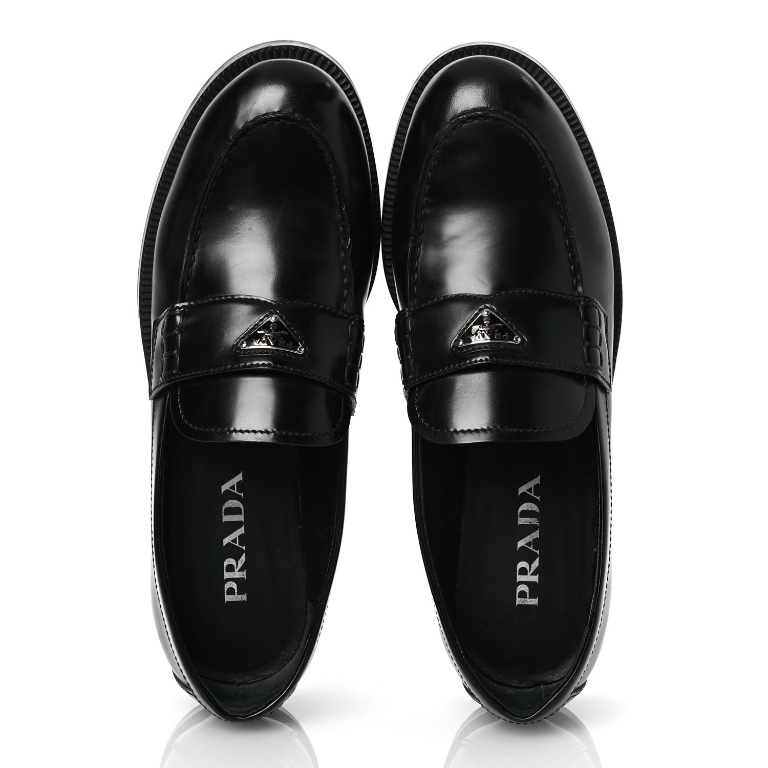 Prada Spazzolato Metal Triangle Logo Loafers 38 Black 2 of 15