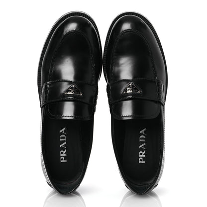 Prada Spazzolato Metal Triangle Logo Loafers 38 Black 2 of 15