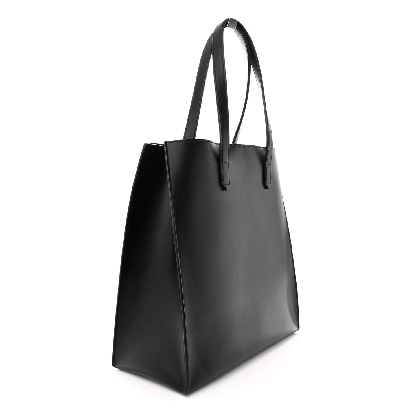 Calfskin Logo Debossed Medium Shopper Tote Black