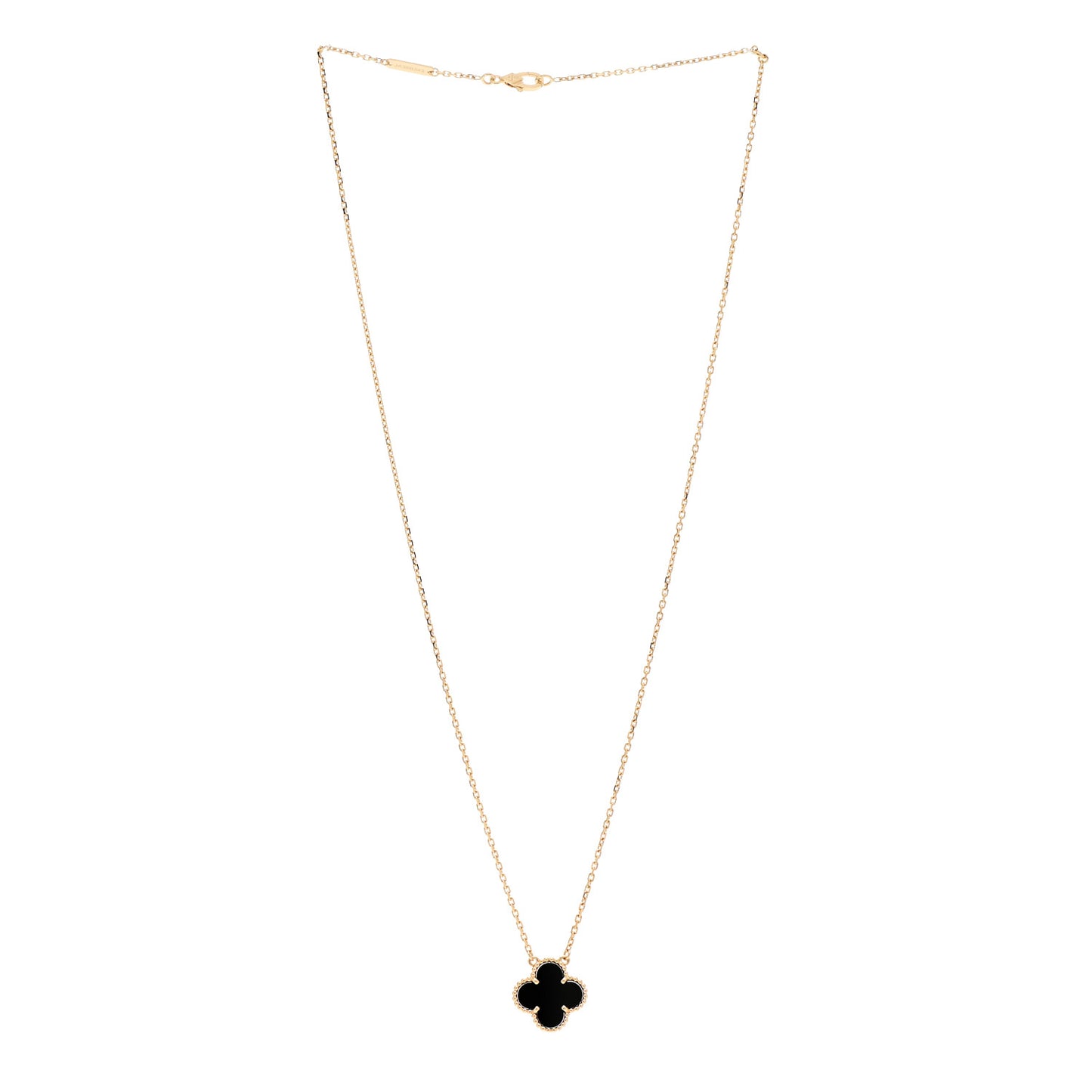 18K Yellow Gold Black Onyx Vintage Alhambra Pendant Necklace