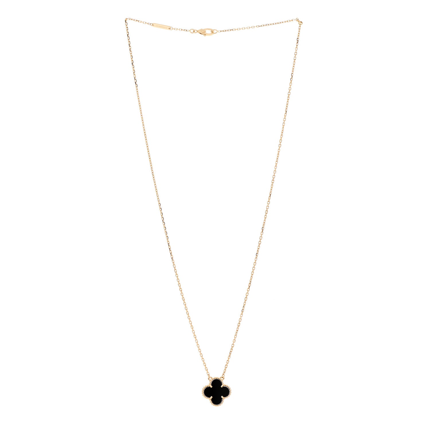Van Cleef & Arpels 18K Yellow Gold Black Onyx Vintage Alhambra Pendant Necklace 3 of 5