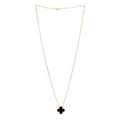 Van Cleef & Arpels 18K Yellow Gold Black Onyx Vintage Alhambra Pendant Necklace 3 of 5