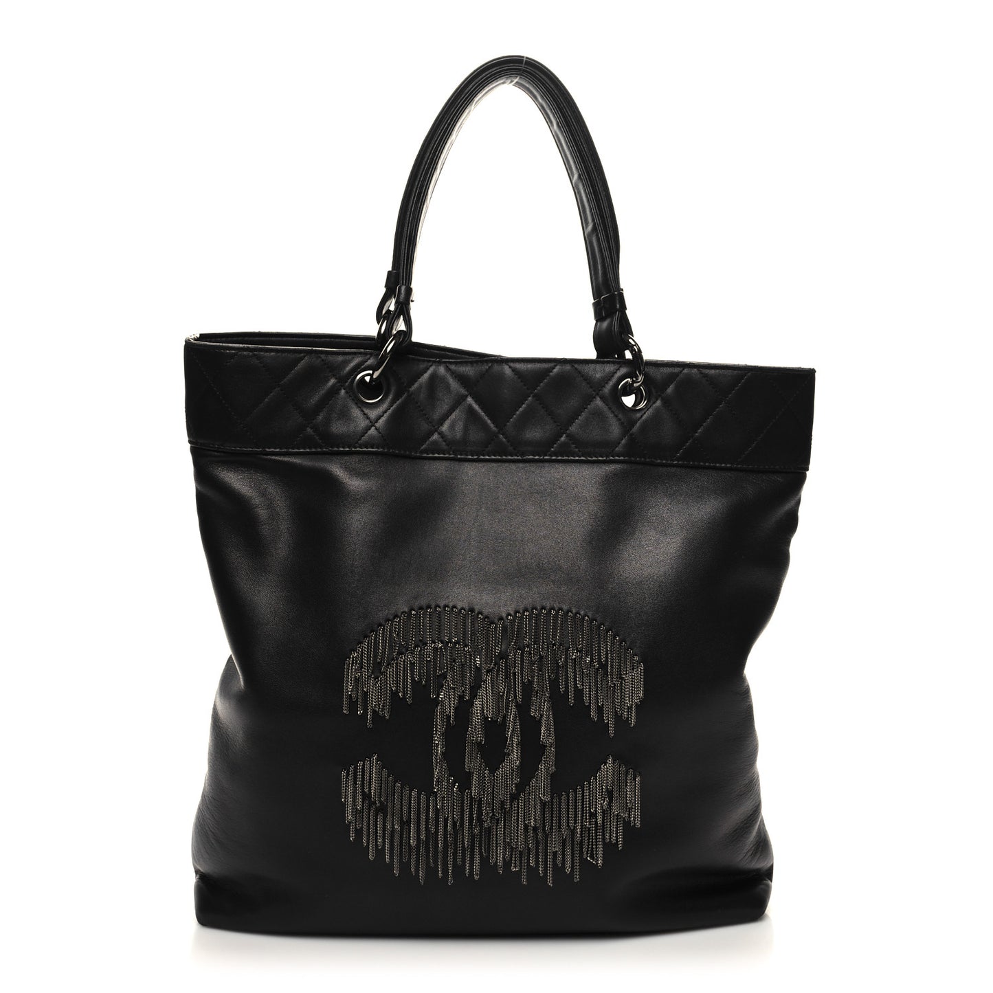 Lambskin Rock And Cabaret Chain Fringe Tote Black