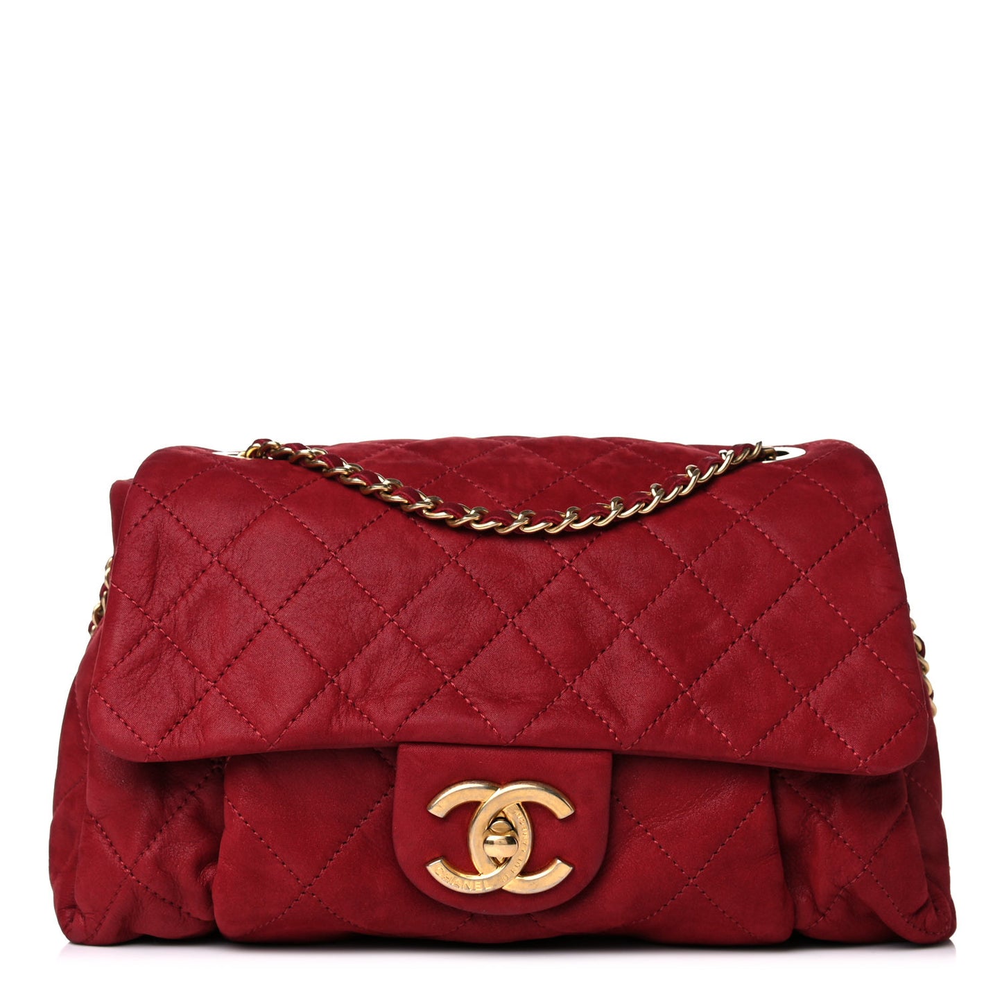 Iridescent Calfskin Quilted Flap Bag Red