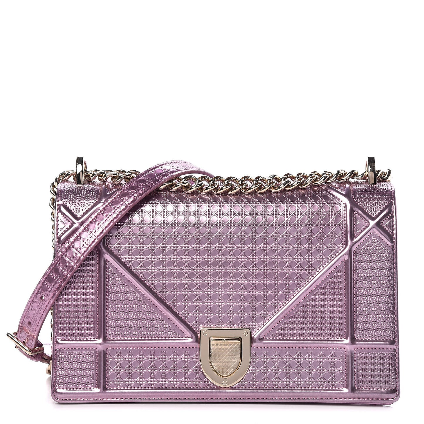 Metallic Patent Micro-Cannage Medium Diorama Flap Bag Pink