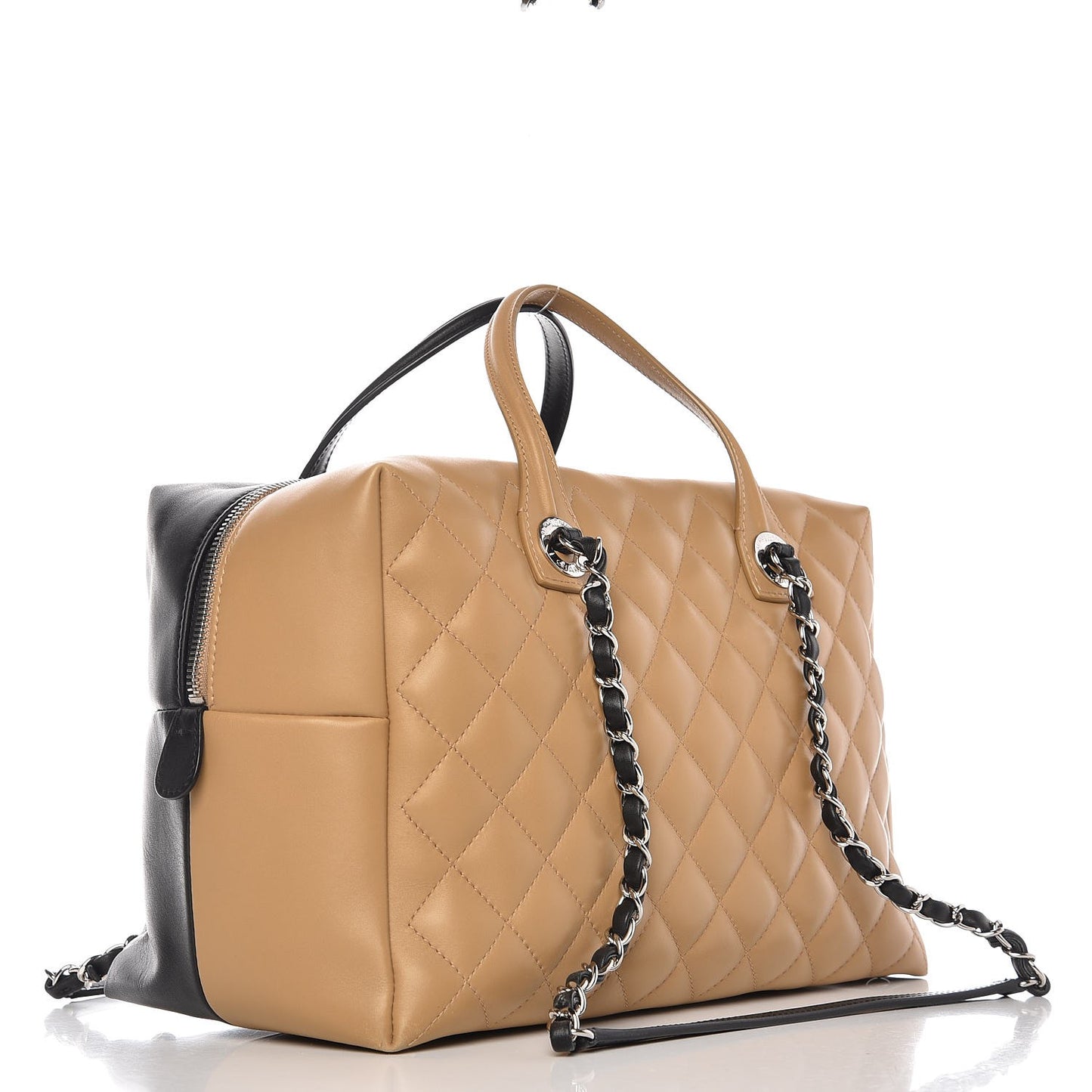 Calfskin Quilted Feather Weight Bowling Bag Black Beige