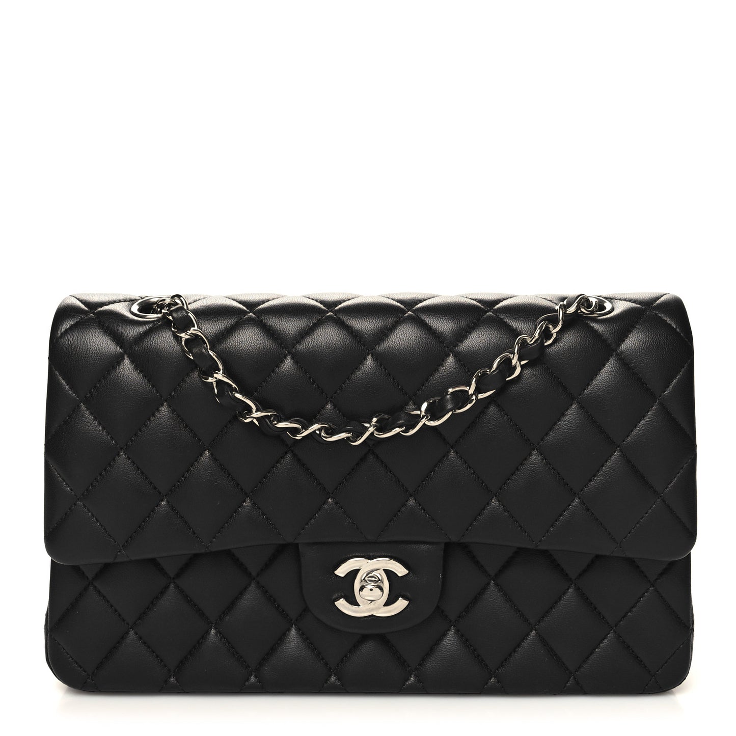 Lambskin Quilted Medium Double Flap Black